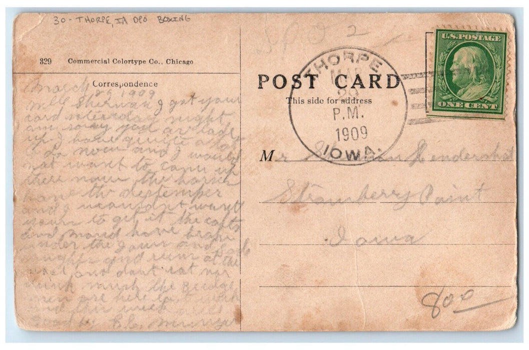 1909 The Coming Champ's Boxing Thorpe Iowa IA DPO Posted Antique Postcard