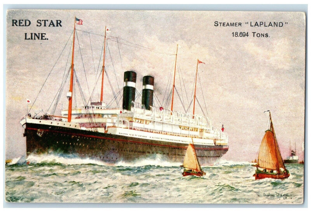 c1910's Red Star Line Steamer Lapland Steamer Ship Boat Antique Postcard