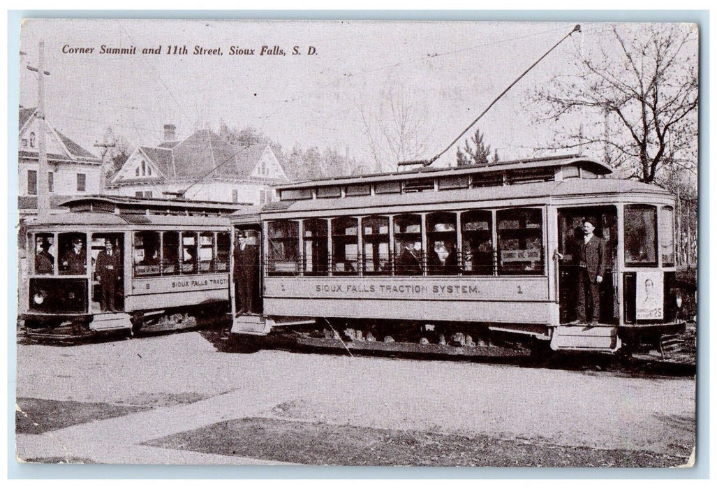 1908 Streetcar Corner Summit 11th Street Sioux Falls South Dakota SD Postcard