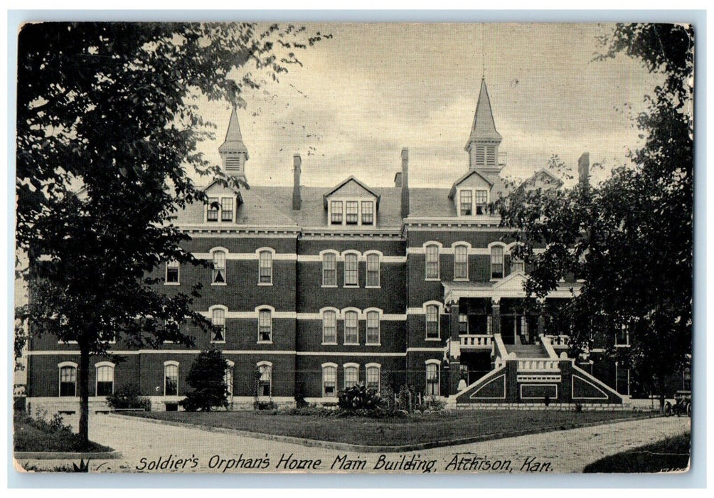 1908 Soldier's Orphans Home Main Building Exterior Atchison Kansas KS Postcard