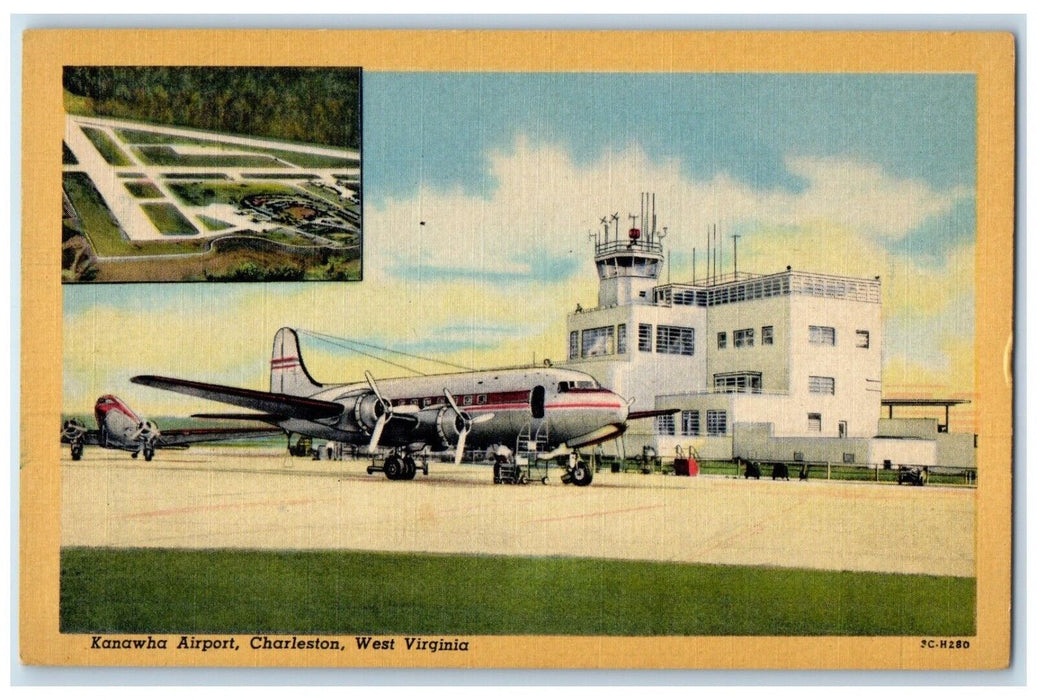 c1940 Kanawha Airport Terminal Building Plane Charleston West Virginia Postcard