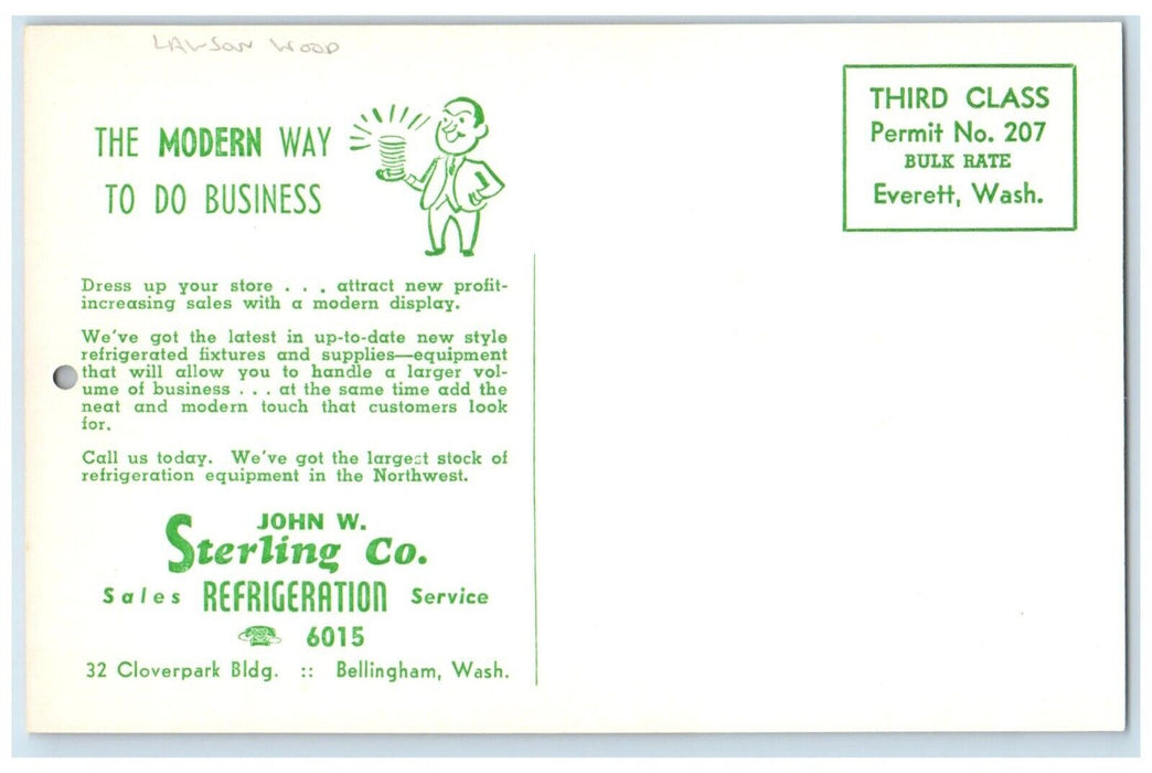 c1955 Sterling Co. Refrigeration Lawson Wood Bellingham Washington WA Postcard