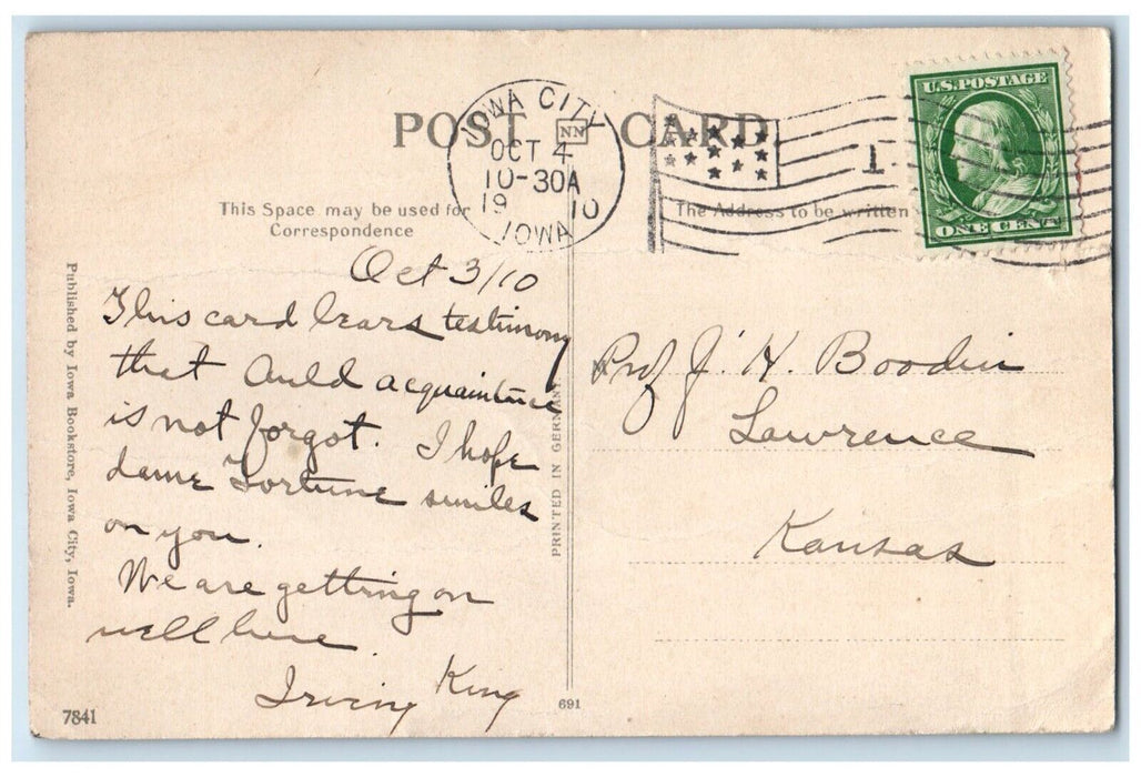 1910 Iowa Old Capitol Central Building State University Iowa City Iowa Postcard