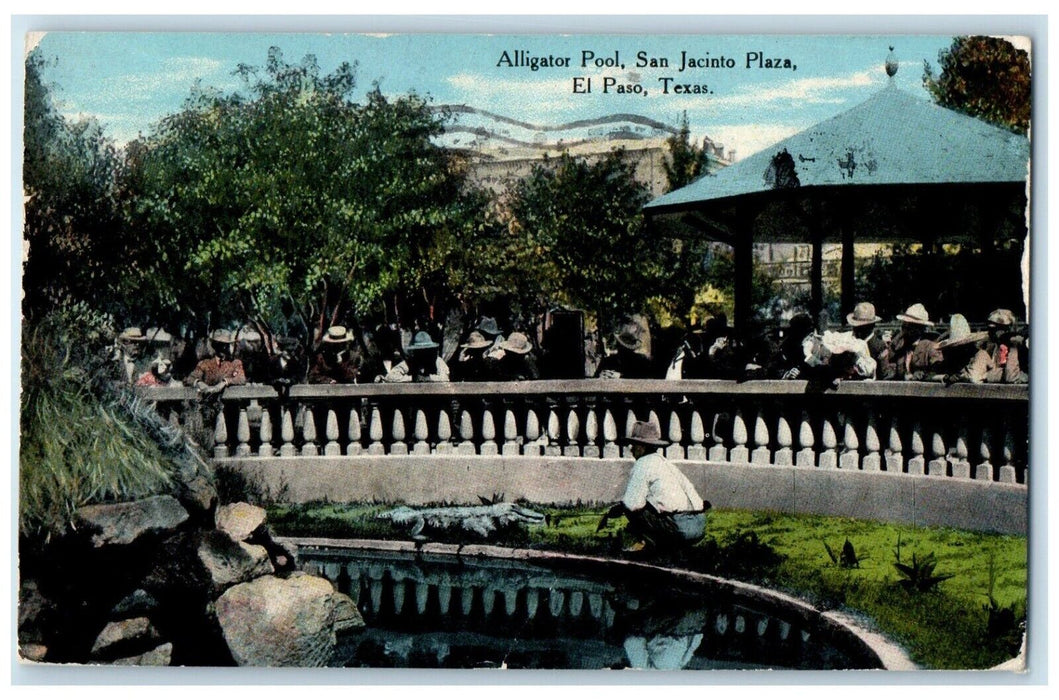 1910 Alligator Pool San Jacinto Plaza Exterior Building El Paso Texas Postcard