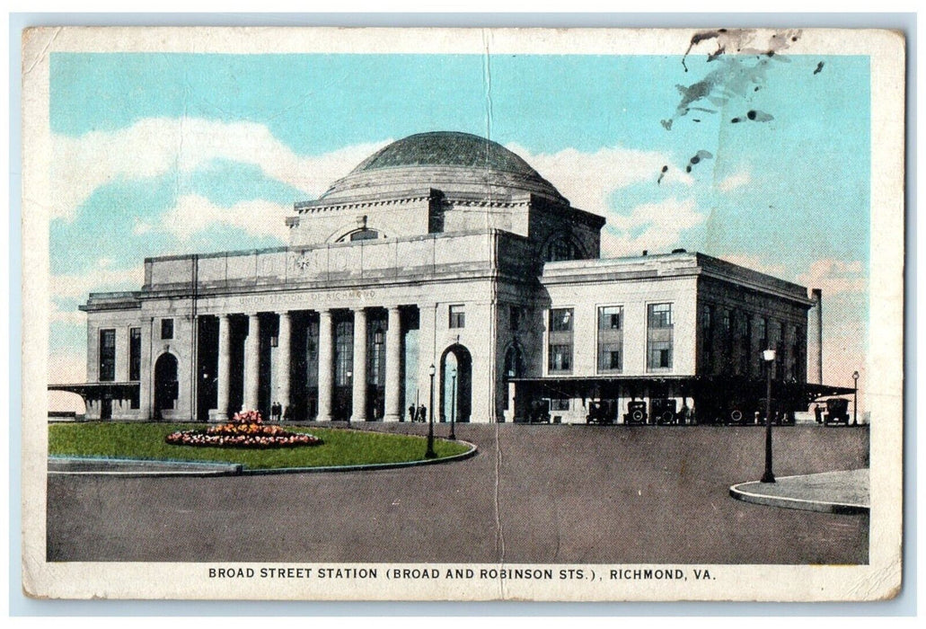 1925 Broad Street Station Robinson Sts Exterior Road Richmond Virginia Postcard