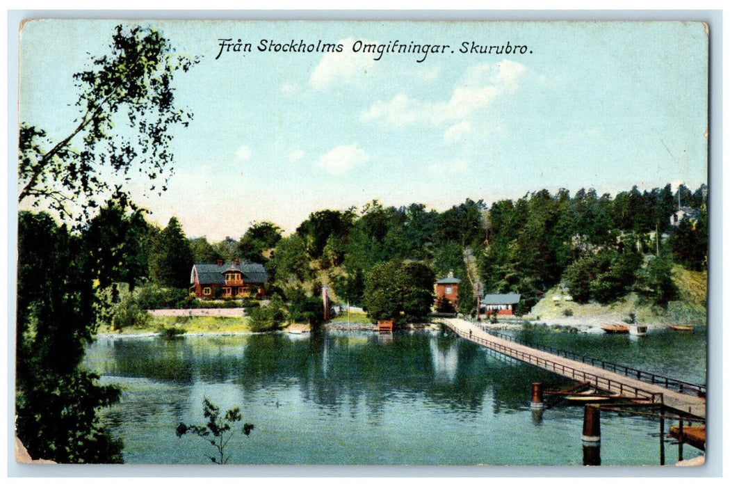 c1910 From Stockholm Surroundings Skurubro Sweden Bridge View Postcard