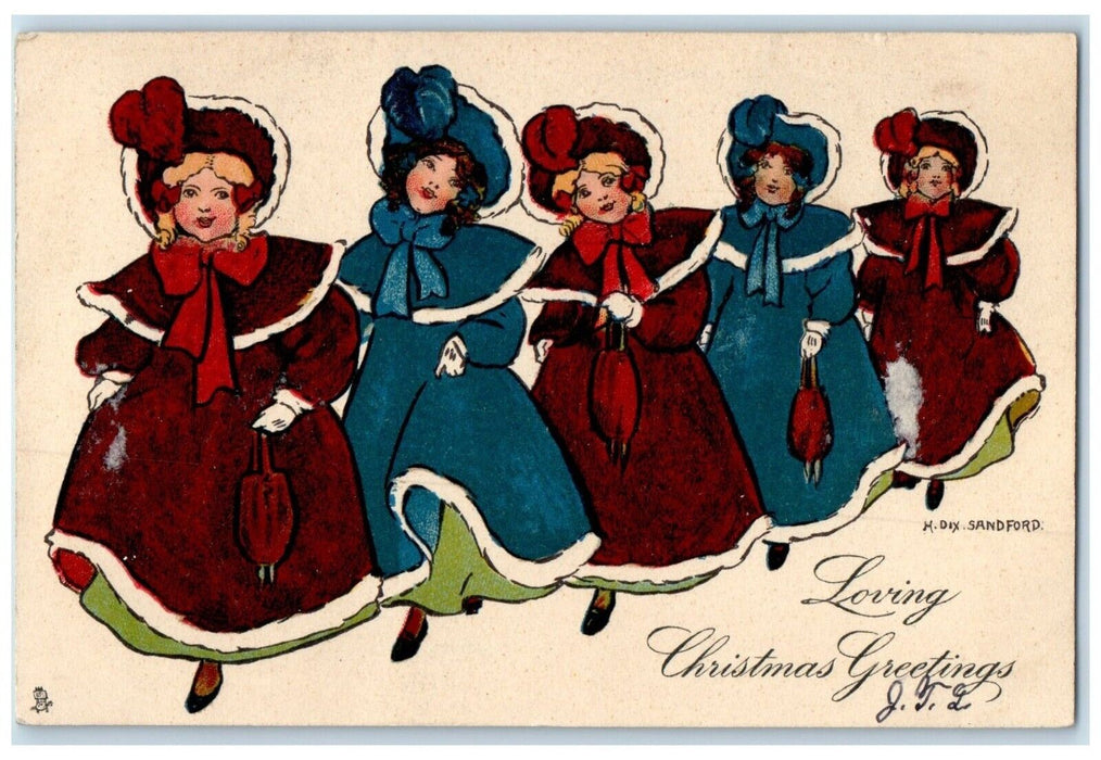 Christmas Greetings Womens Dress Costumes Sanford Millerton NY Tuck's Postcard