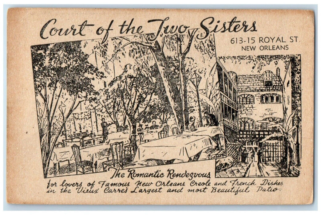 1910 Romantic Rendezvous Court Of The Two Sisters New Orleans Louisiana Postcard