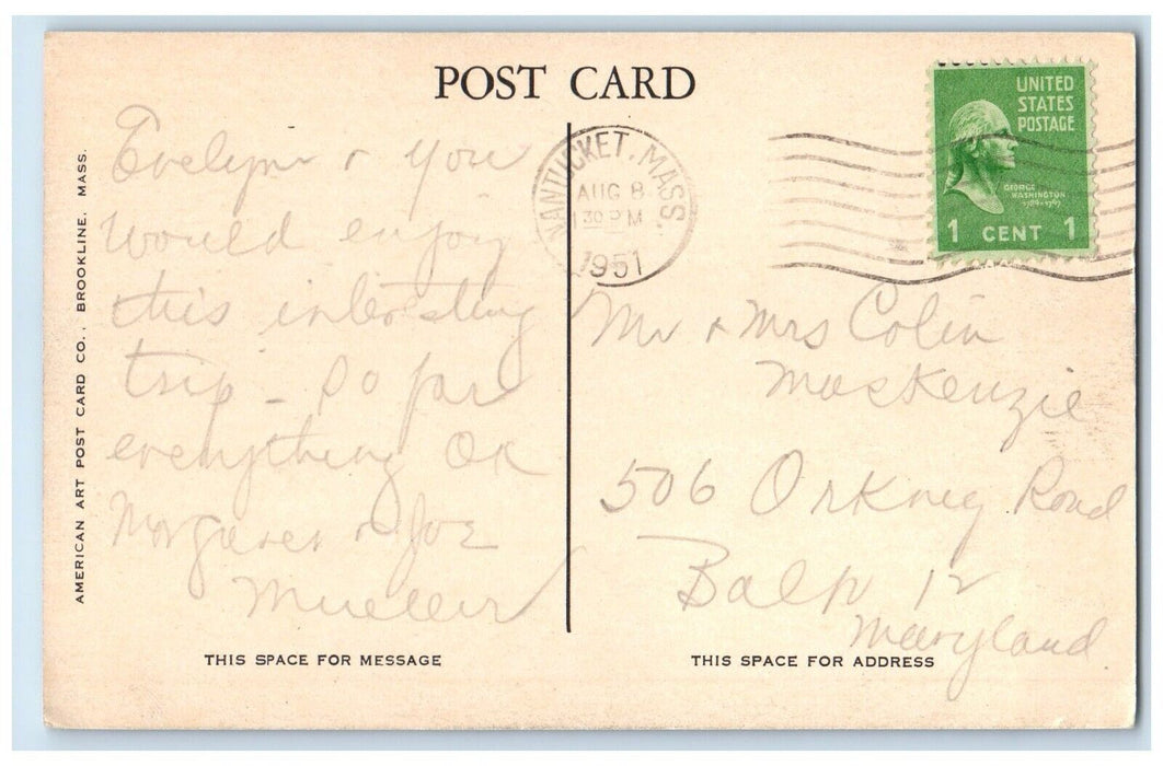 1951 Interior Whaling Museum Whale Boat Harpoon Nantucket Massachusetts Postcard