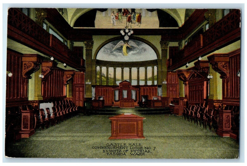 c1910 Castle Hall Commencement Lodge Knights Pythias Tacoma Washington Postcard