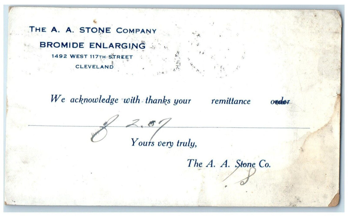 1914 A A Stone Company Bromide Enlarging Cleveland Ohio Vintage Antique Postcard