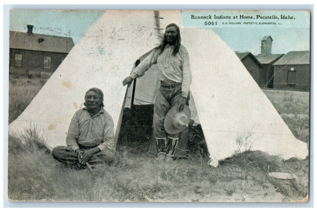 1911 Two Man Bannock Indians Home Pocatello Idaho ID Vintage Antique Postcard