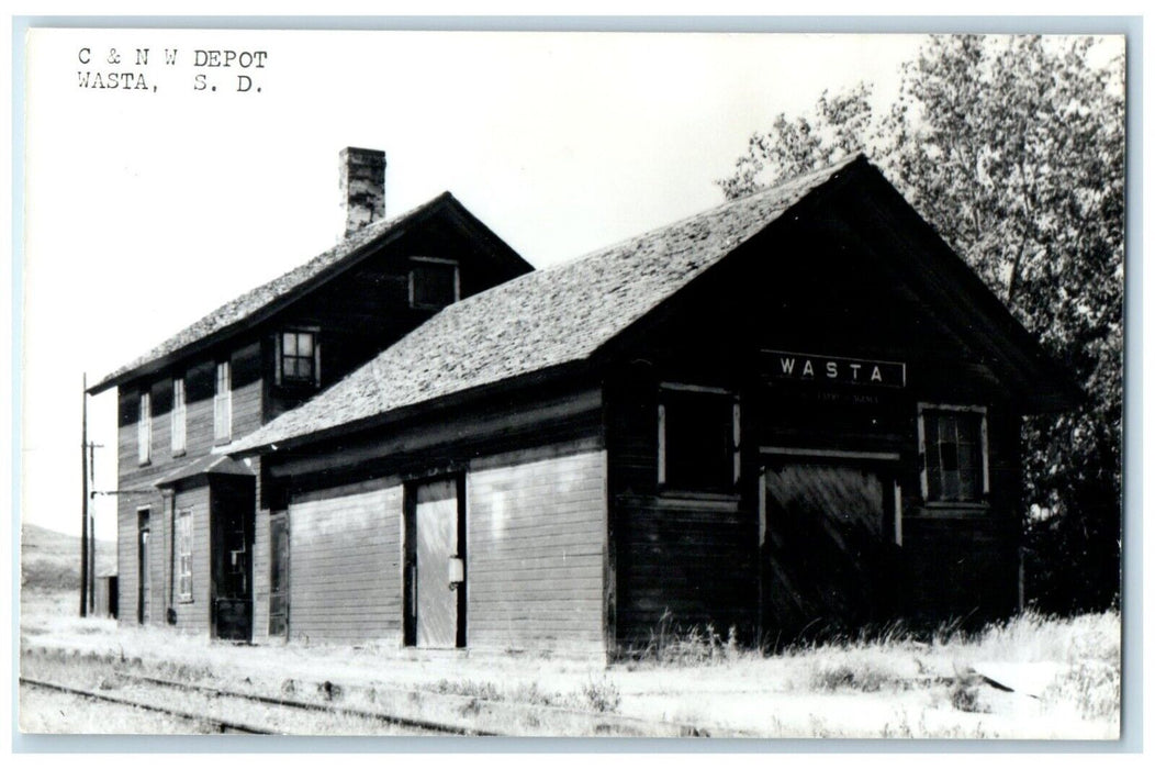 c1960 C&NW Depot Wasta South Dakota SD Train Depot Station RPPC Photo Postcard