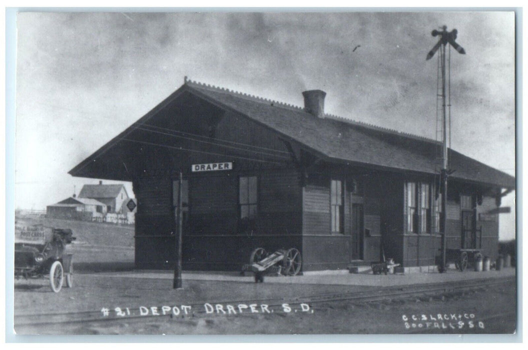 c1960's Draper South Dakota SD Vintage Train Depot Station RPPC Photo Postcard