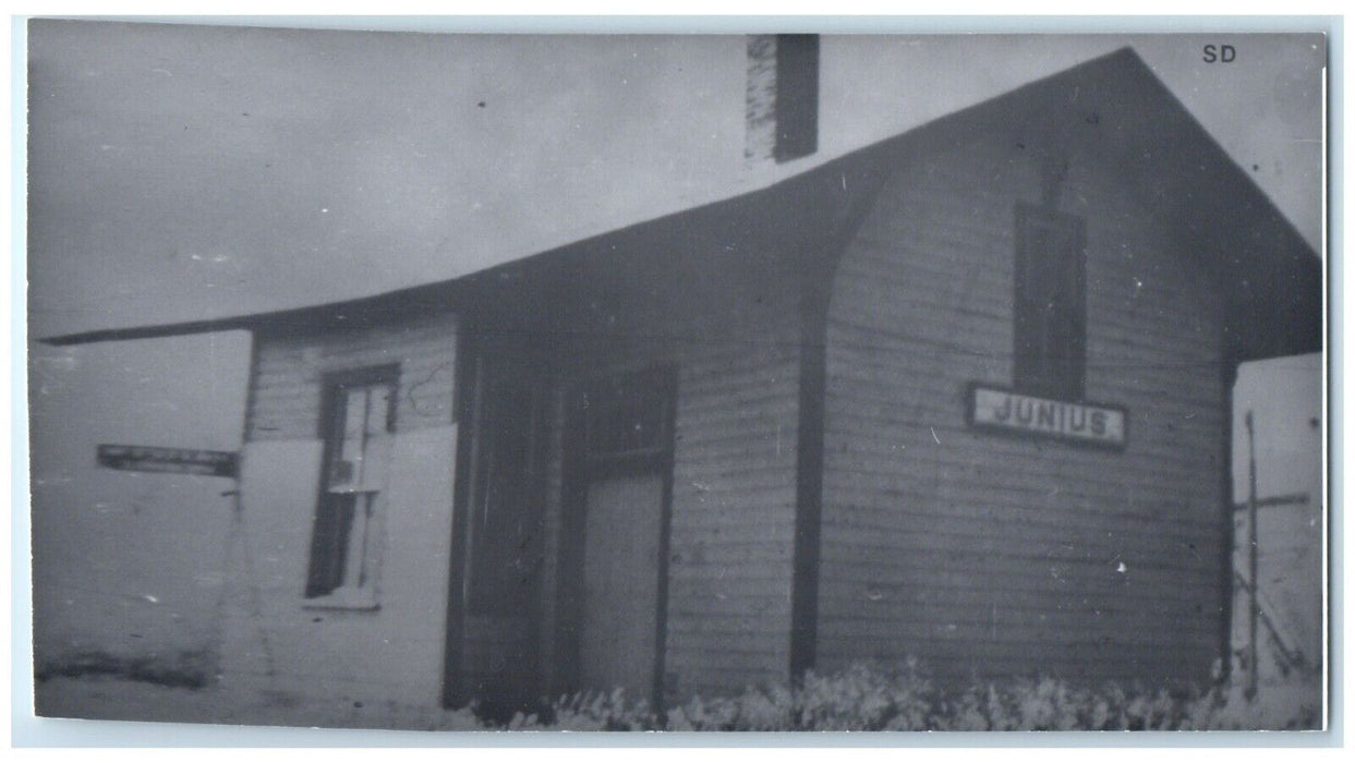 c1960's Junius South Dakota Exterior SD Train Depot Station RPPC Photo Postcard