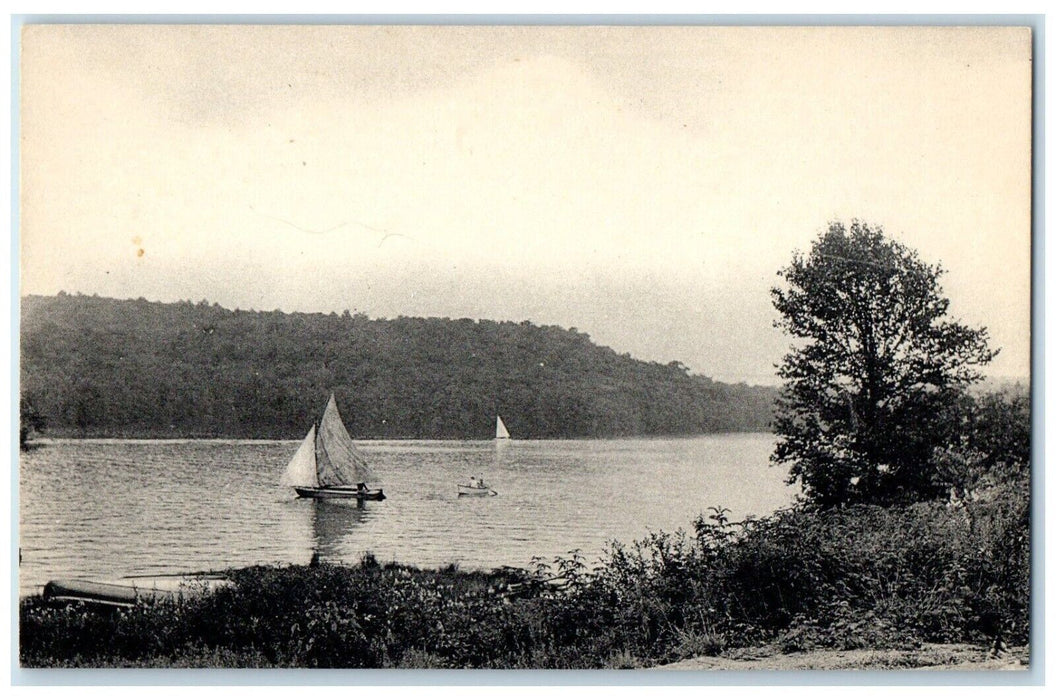 c1940 Canoeing Sail Boat Lake Mokoma Laporte Pennsylvania PA Unposted Postcard