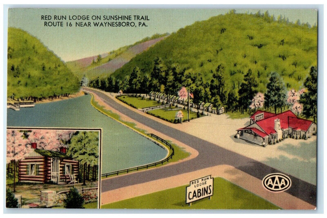 c1940 Red Run Lodge Sunshine Trail Waynesboro Pennsylvania PA Unposted Postcard