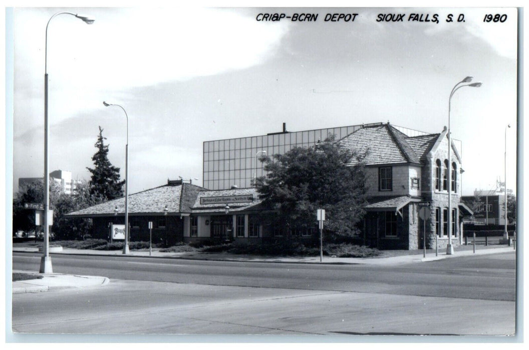 1980 CRI&P-BCRN Sioux Falls South Dakota Train Depot Station RPPC Photo Postcard