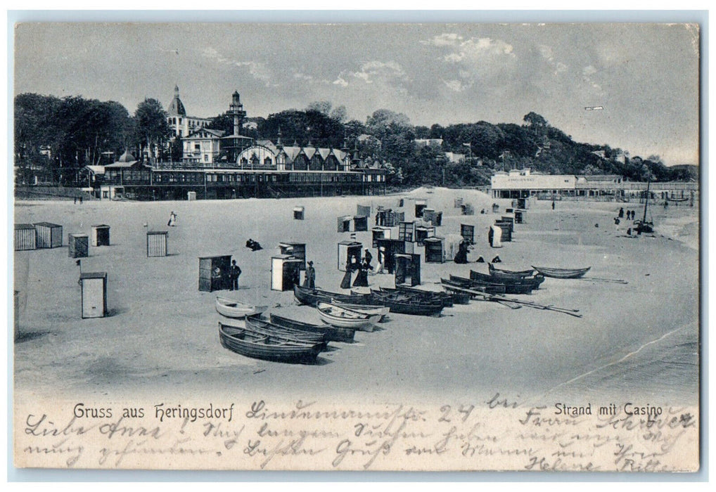 1905 Beach With Casino Greetings from Heringsdorf Pomerania Germany Postcard