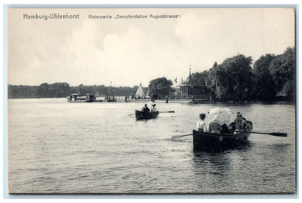 c1910 Auguststrasse Steamer Station Hamburg-Uhlenhorst Germany Postcard