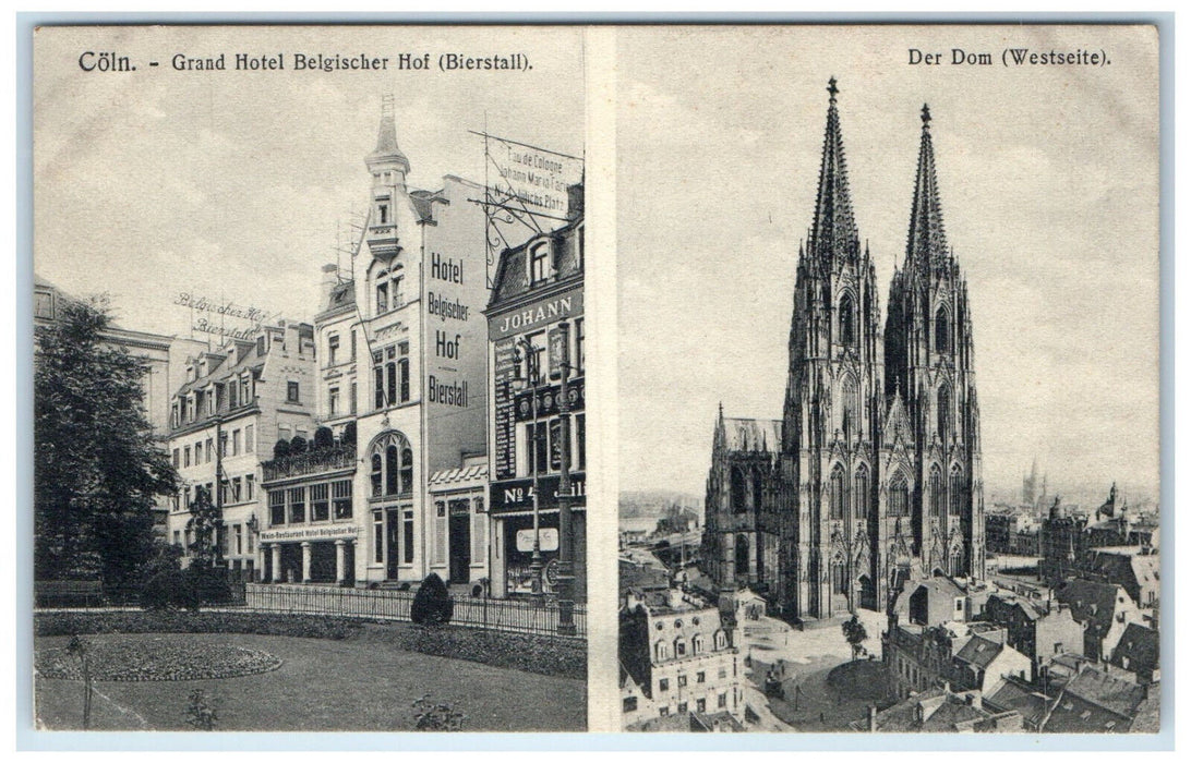 c1910 Grand Hotel Belgischer Greetings from Cologne Germany Multiview Postcard