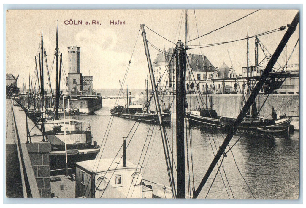 c1910 Schooner Boat Landing Harbor Cologne Germany Antique Unposted Postcard