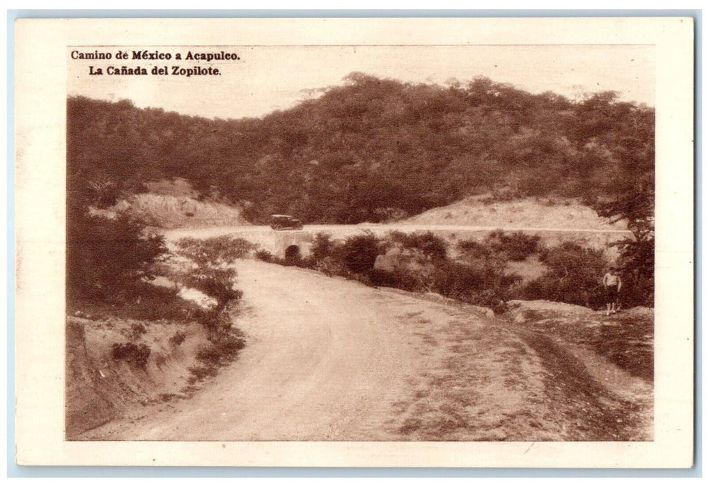 1930 Mexico Road Acapulco Car Passing Through Canada Del Zopilote Postcard