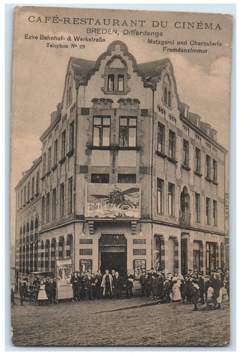 c1910 Cafe-Restaurant Du Cinema Breden Differdange Luxembourg Postcard