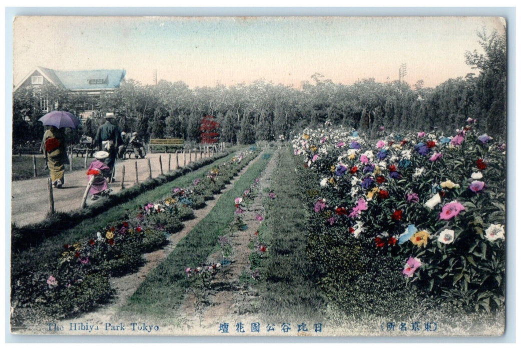 c1910 Colorful Flowers at Hibiya Park Tokyo Japan Antique Posted Postcard