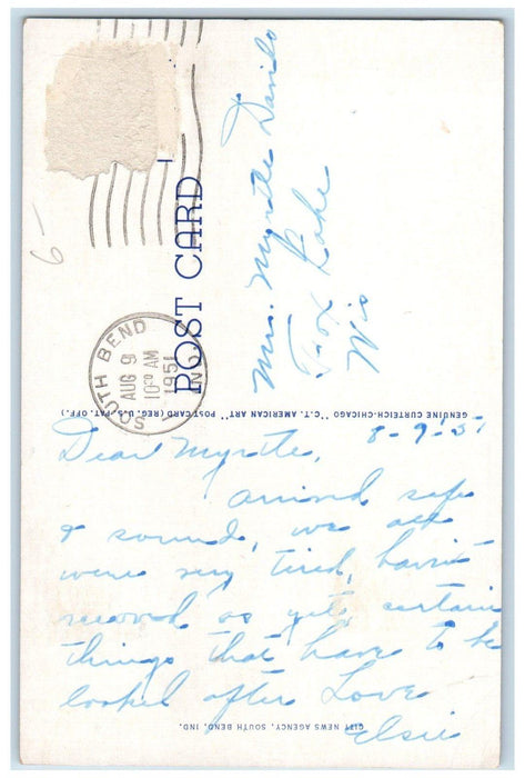 1951 Air View University Of Notre Dame, Notre Dame Indiana IN Vintage Postcard