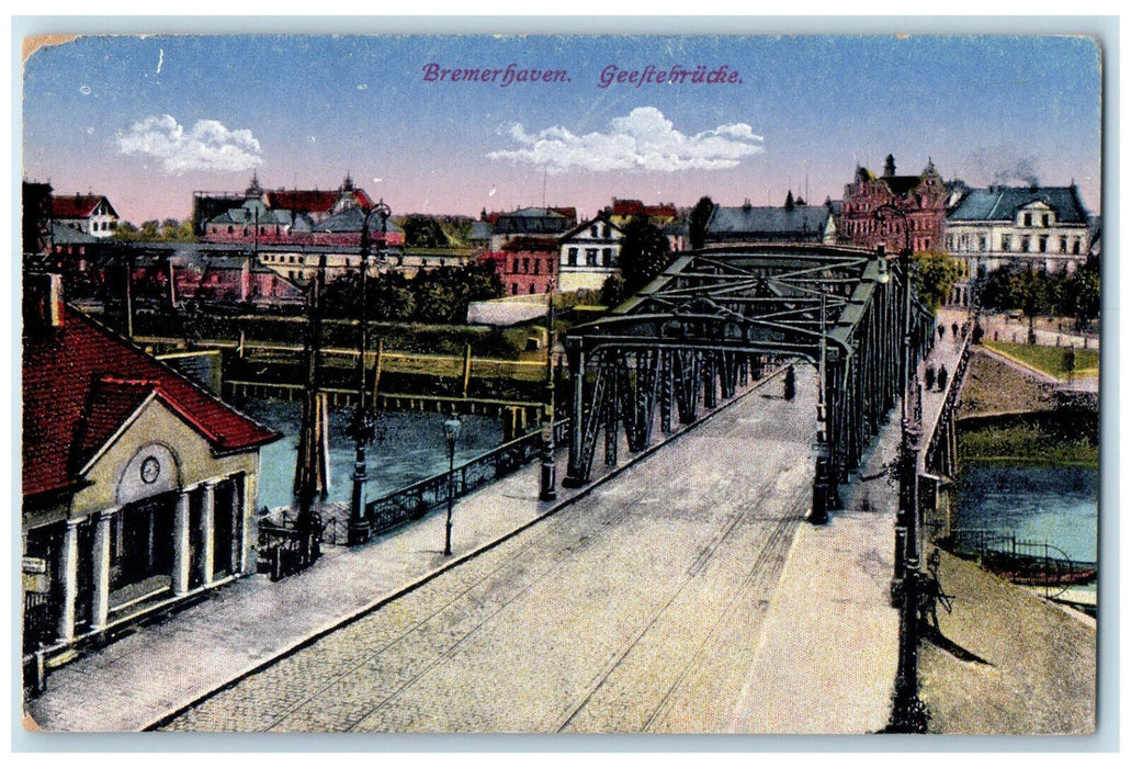 c1910 View of Bremerhaven Geefte Bridge Germany Unposted Antique Postcard