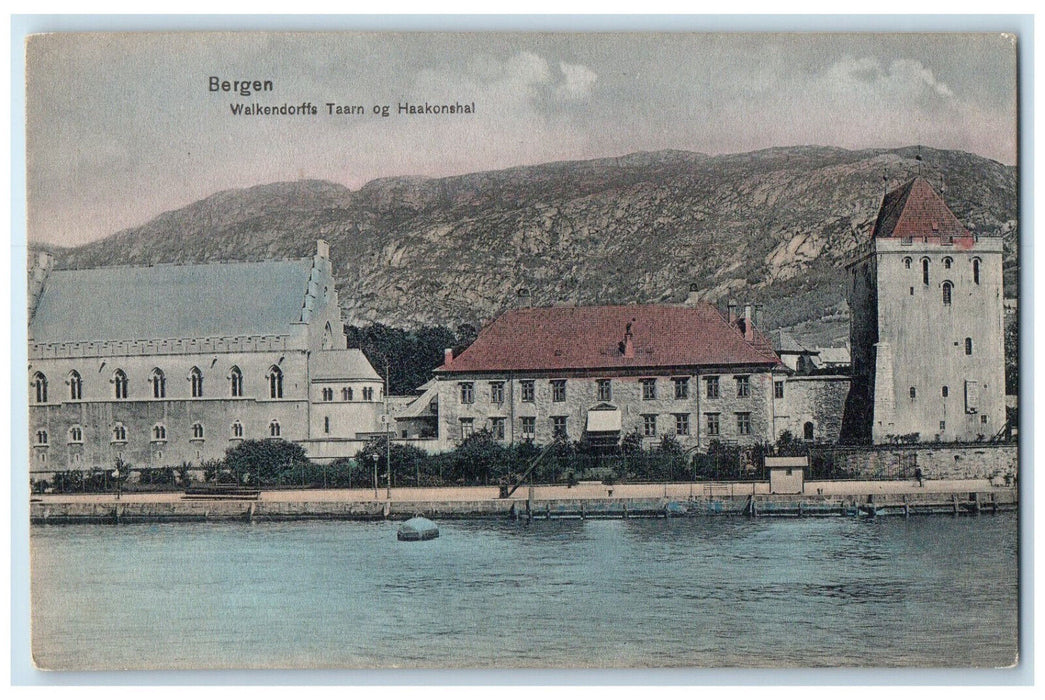 c1910 Walkendorff's Tower and Haakonshal Bergen Norway Antique Postcard