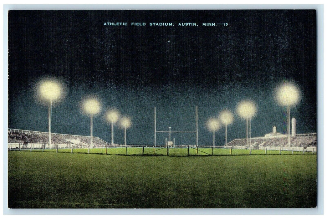 c1950's Athletic Field Stadium Night View Austin Minnesota MN Vintage Postcard