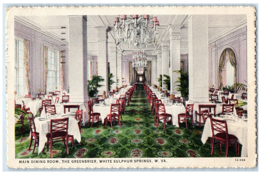 1937 Main Dining Room Greenbrier White Sulphur Springs West Virginia WV Postcard