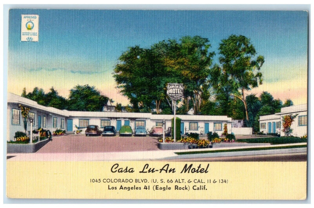 Casa Lu An Motel Roadside Cars Roadside Los Angeles California CA Postcard