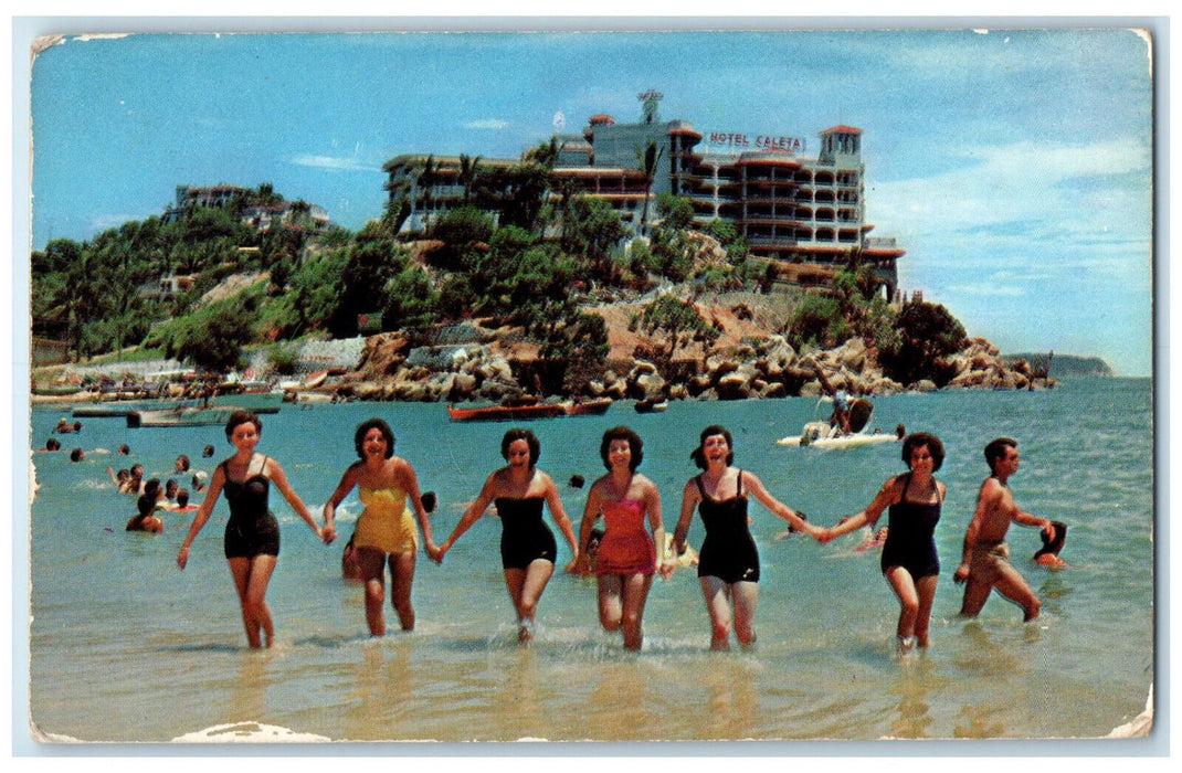 1957 Swimming at Caleta Beach or The Morning Beach Acapulco Mexico Postcard