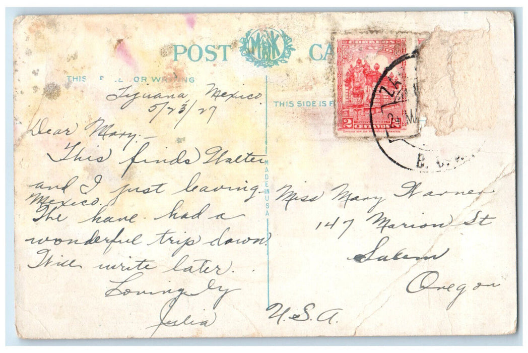 1927 Stop for Inspection At The Line Coming Out Tijuana Mexico Postcard