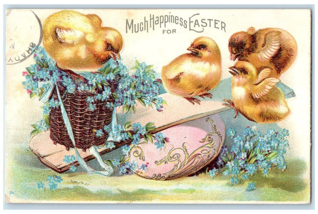 1907 Easter Chicks See Saw Flowers In Basket Clapsaddle Embossed Posted Postcard