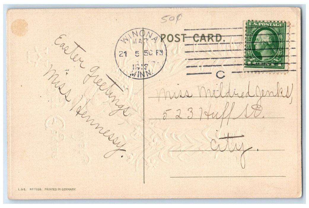 1913 Easter Pretty Woman Feather Big Hat With Lilies Flowers Antique Postcard