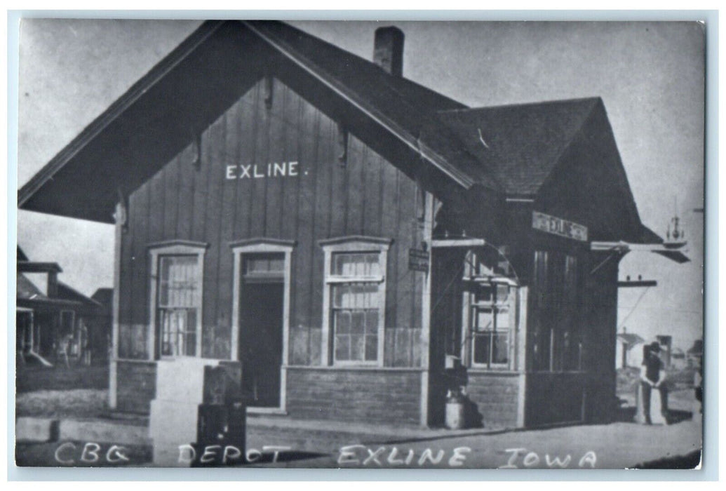 c1960's  CBQ Depot Exline Iowa Vintage Train Depot Station RPPC Photo Postcard