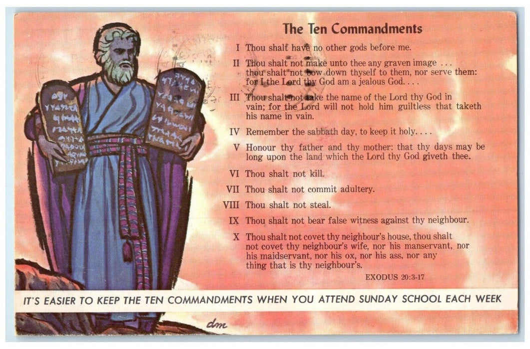 1964 The Ten Commandments Moses Sunday School Nashville Tennessee TN Postcard