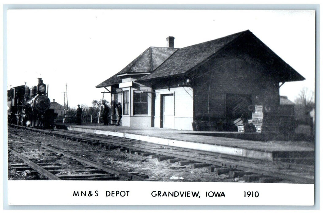 c1910's MN&S Grandview Iowa IA Vintage Train Depot Station RPPC Photo Postcard