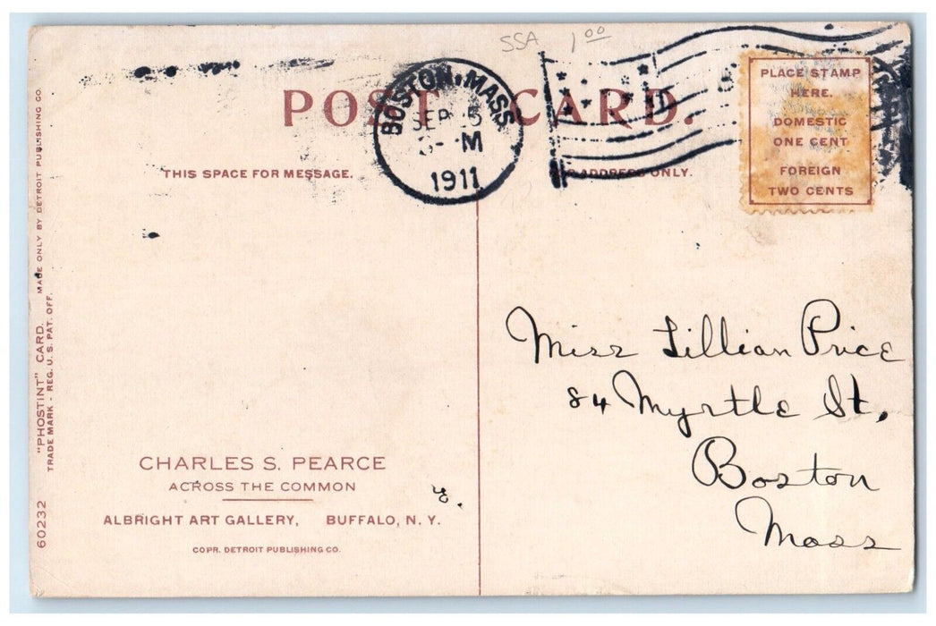 1911 Pretty Woman Basket Scene Field Boston Massachusetts MA Phostint Postcard