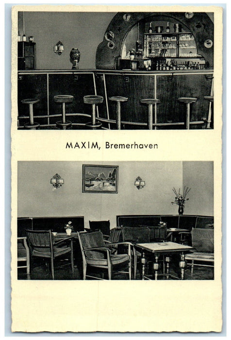 c1940's Maxim Bremerhaven Germany Bar Lounge Dining Room Multiview Postcard