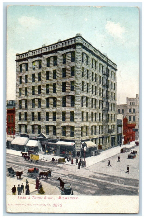 1909 Loan & Trust Building Horse Carriage Milwaukee Wisconsin WI Posted Postcard