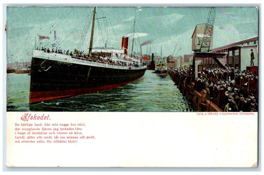 1910 Afskedet Farewell Message Passenger Steamboat Sweden Posted Postcard