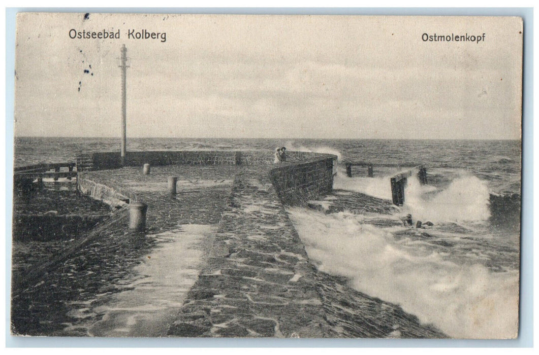 1911 Beach View Ostseebad Kolberg Ostmolenkopf Germany Antique Postcard