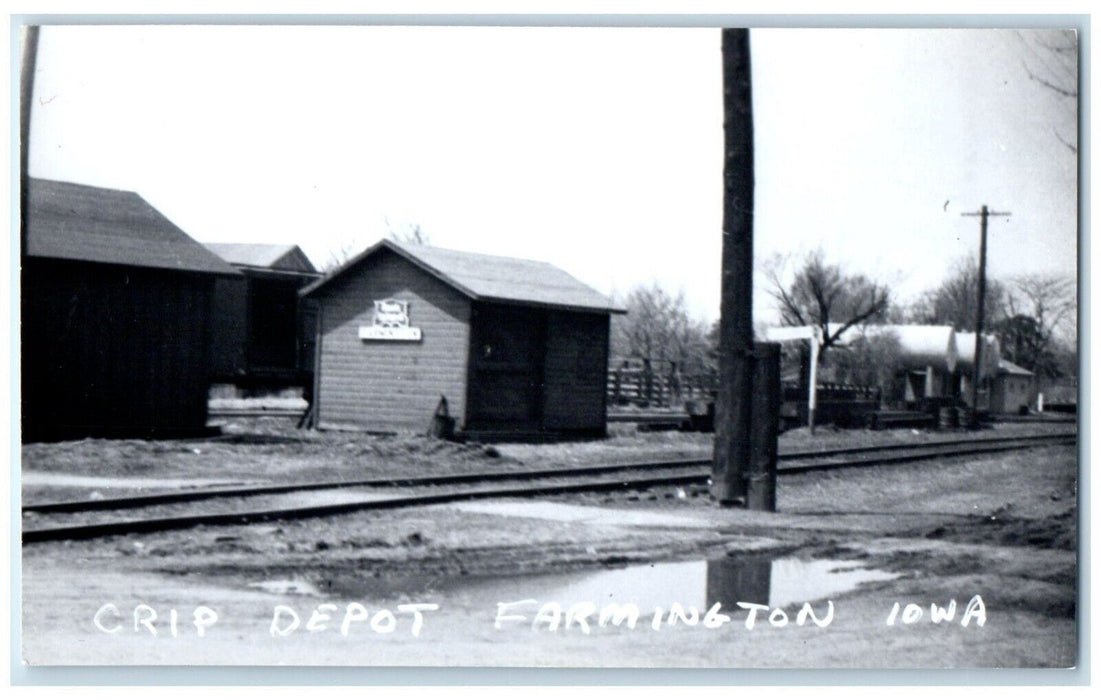 c1960 CRIP Depot Farmington Iowa Vintage Train Depot Station RPPC Photo Postcard