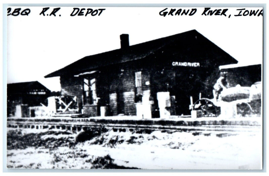 c1960 CBQ Depot Grand River Iowa Vintage Train Depot Station RPPC Photo Postcard