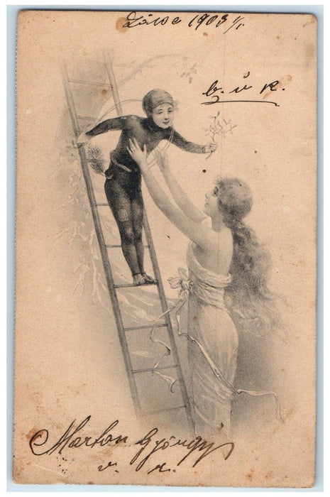 1903 Mother And Son Climbing Ladder Tree Hungary Posted Antique Postcard